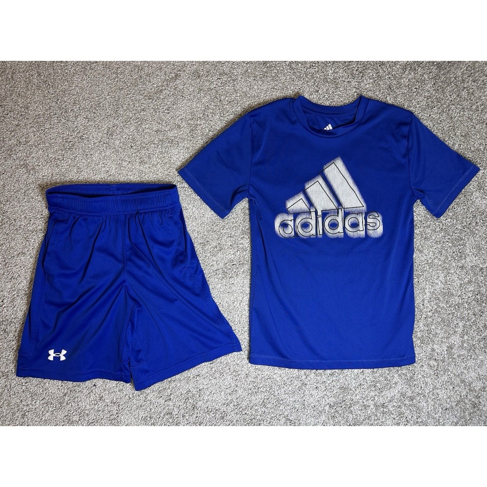 Adidas Under Armour Boys Size 8 Small Blue Athletic Shirt Shorts Outfit Set